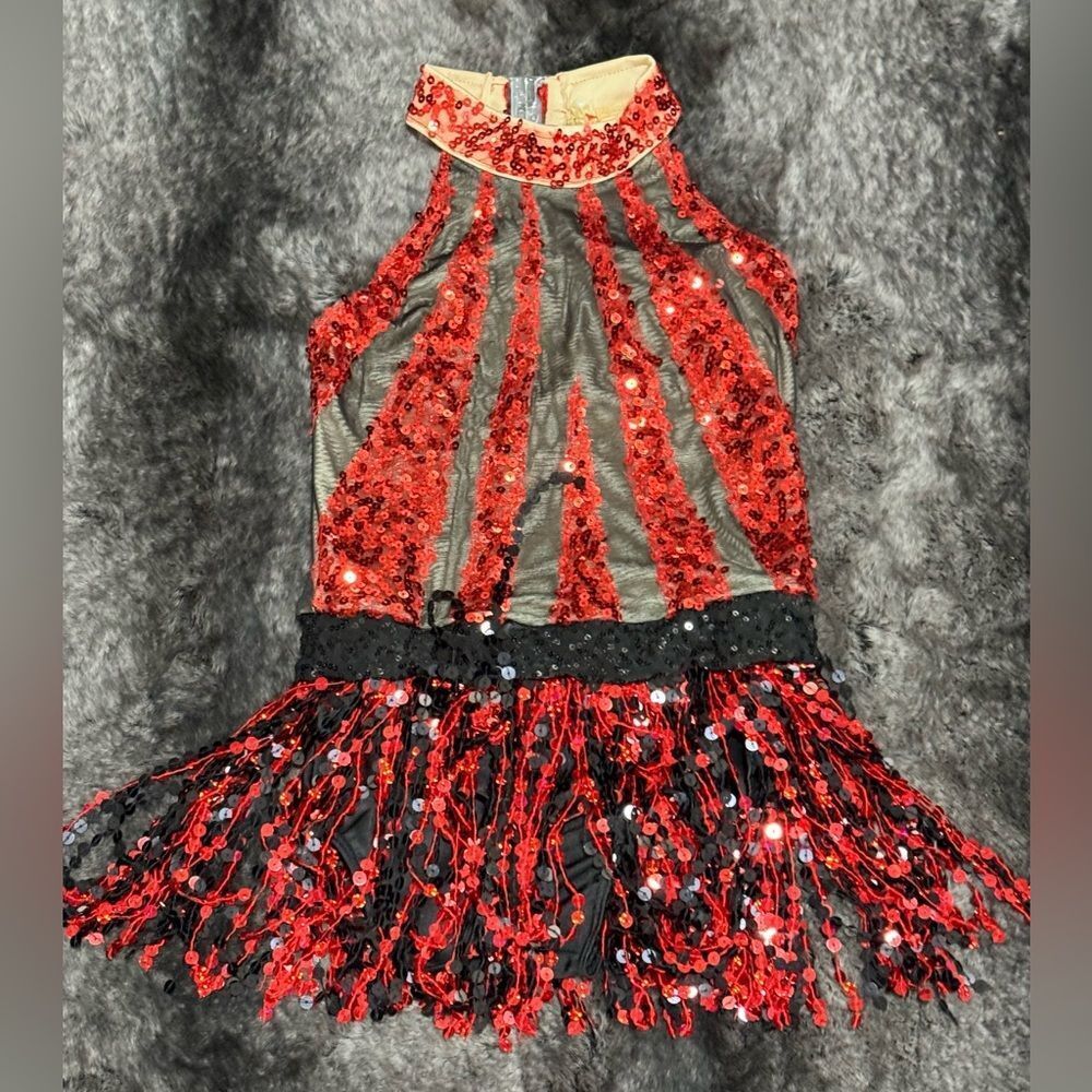 Sequin Red and Black Kids Dance Costume